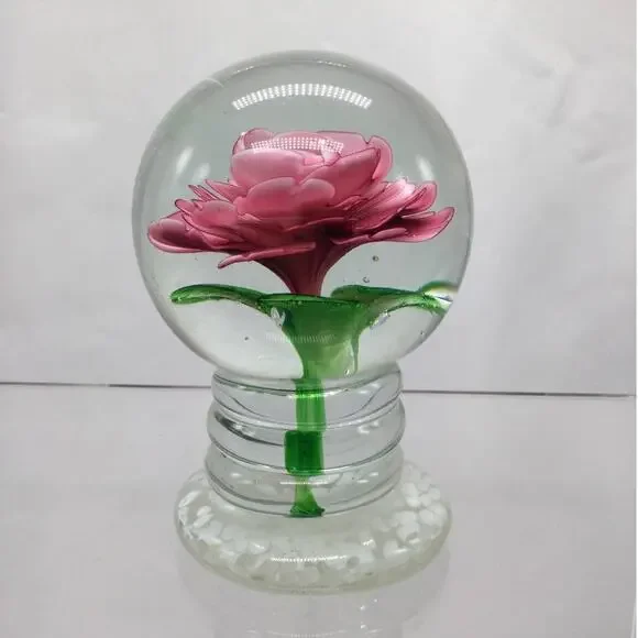 VTG Chinese Art Glass Rose Paperweight - Picture 3 of 7